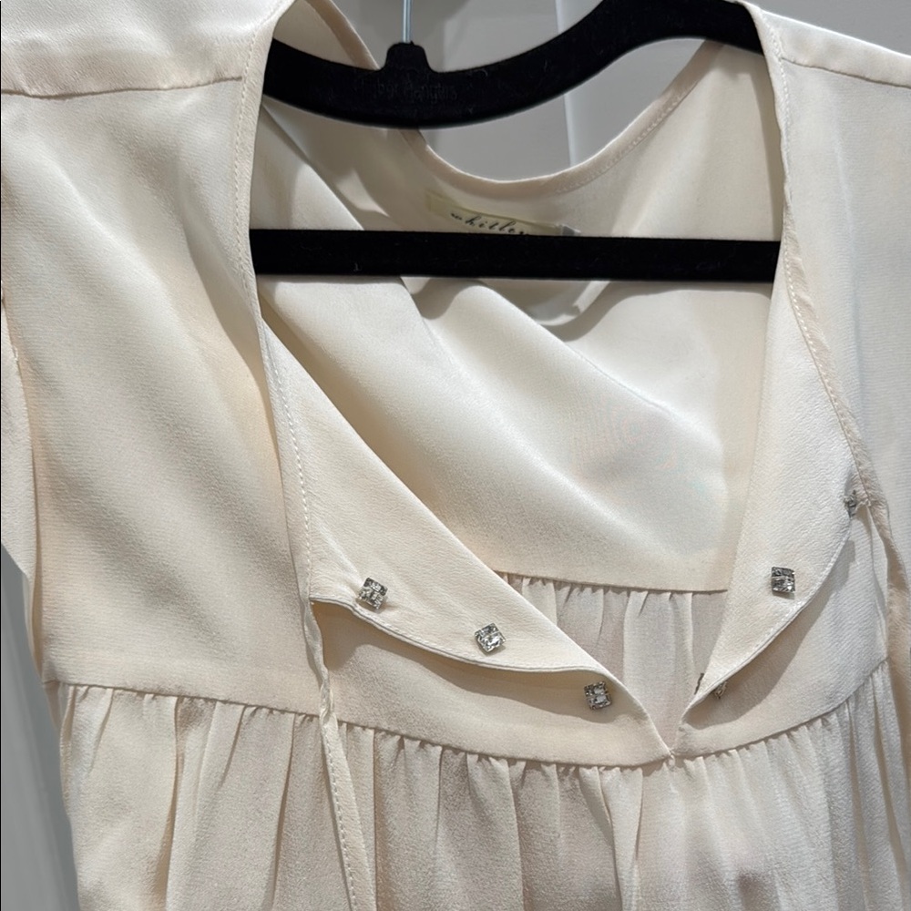 Neiman Marcus silk Cream Blouse with diamond Gem Accents